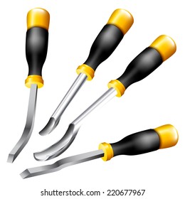 Hand tools series. Set of chisels, isolated on a white background. Vector illustration