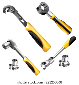 Hand tools series. Set of ratchet spanners, isolated on a white background. Vector illustration