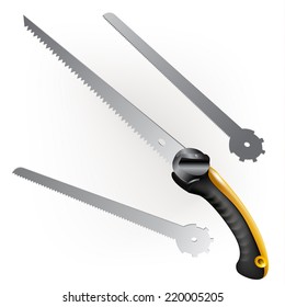 Hand tools series. Set of hand saws, isolated on a white background. Vector illustration