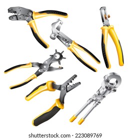 Hand tools series. Set of wire strippers (pliers), isolated on a white background. Vector illustration