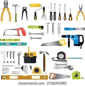 Ferramentas de mão Set Ilustração, Alicates Chave de fenda e equipamento de reparação Vetor