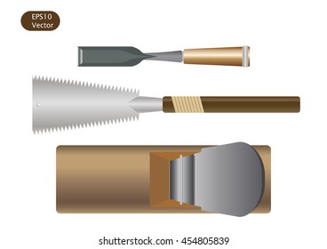 Hand tools set vector illustration,chisel and hand plane 