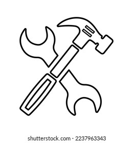 Hand, Werkzeuge, Werkzeug, Reparatur, Konstruktion, Arbeitszeilensymbol. Rahmenvektor.