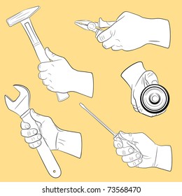 Hand tools in use(vector, CMYK)