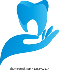 Hand and tooth in blue logo