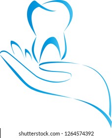 Hand and tooth in blue logo