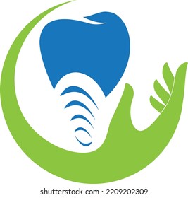 Logo de mano y diente, diente y dentista