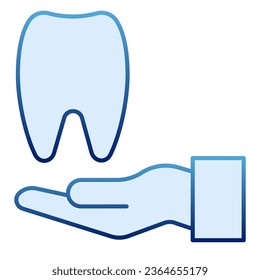 Icono plano de mano y diente. Iconos de color azul oscuro en un estilo moderno y plano. Brazo con diseño de estilo de gradiente dental, diseñado para web y app. Eps 10
