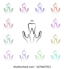 Hand, Zahn, sicheres mehrfarbiges Symbol. Einfache dünne Linie, Vektorillustration von Zahnarztsymbolen für ui und ux, Website oder mobile Anwendungen