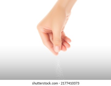 The hand from top to bottom which salts with a pinch of salt. Vector illustration on white background. Great for your design. EPS10.