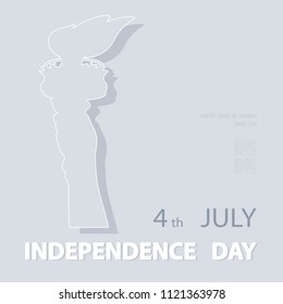 Hand with torch. Independence Day Gray Linear Picture. USA.Statue of Liberty.National Symbol of America. Gray background. Style of paper cutting.Use presentation, report, postcard, flat banner,vector