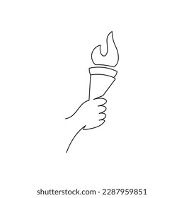 Hand with torch vector illustration, line design icon