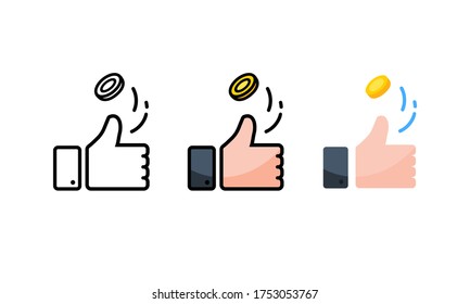 Hand is tossing coin. Heads or tails. Coin flipping icon set on isolated white background. Eps 10 vector svg