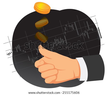 Hand is tossing coin on a chart background. Heads or tails.