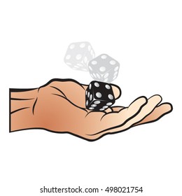 hand tossing dice in color-vector drawing