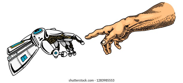 Hand Touch Android Human Artificial Intelligence Stock Vector (Royalty ...