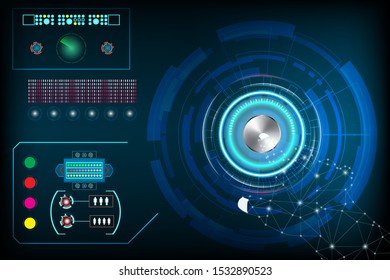 hand touch button chrome Technology Futuristic Interface. element digital design innovation hi tech AI concept background. 
 vector and illustration