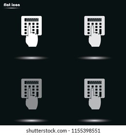 Hand touch the calculator flat grayscale vector icon.