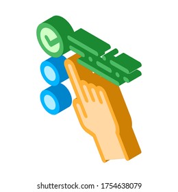 Hand Touch Check List Approved Mark vector isometric sign. color isolated symbol illustration
