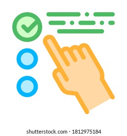 Hand Touch Check List Approved Mark Vector Icon Thin Line. Approved Sign On Document File, Protection Shield And Opened Carton Box Concept Linear Pictogram. Contour Illustration