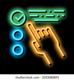 Vector de señal de luz de neón de marca aprobada para la lista de control táctil manual. Icono brillante ilustración de símbolo transparente