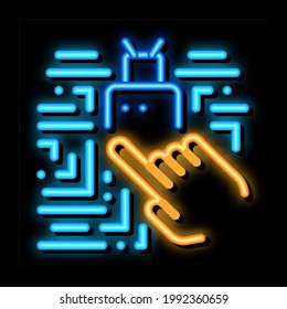 Vector de señal de luz de neón del chip táctil manual. Icono brillante señalización táctil de mano. ilustración de símbolo transparente