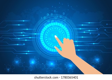 hand touch code number security technology abstract. computer science technology background.