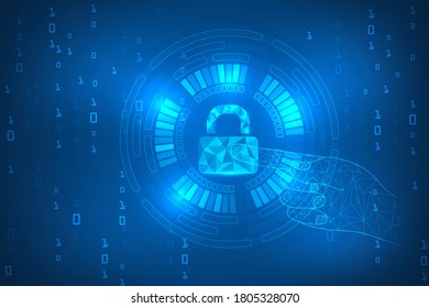 hand touch digital padlock cyber security with code number technology abstract background.