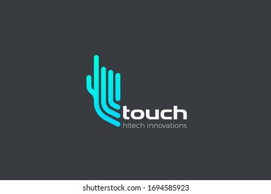 Hand Touch Finger Logo click press touchscreen app vector design template linear outline style.