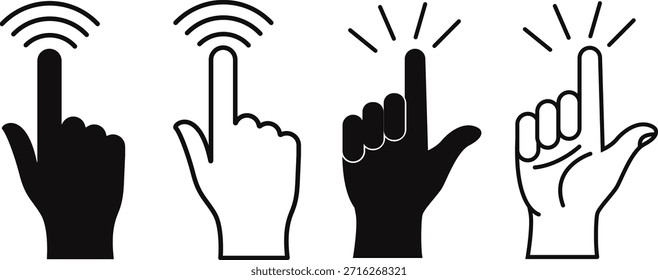 Hand Touch Gesture Icon Set Showing Click Tap Point and Interaction Symbols – Vector Illustration
