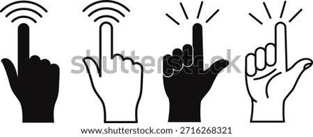 Hand Touch Gesture Icon Set Showing Click Tap Point and Interaction Symbols – Vector Illustration