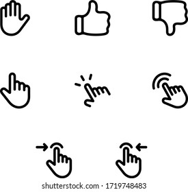 Conjunto de iconos de esquema del vector de gesto táctil manual.
