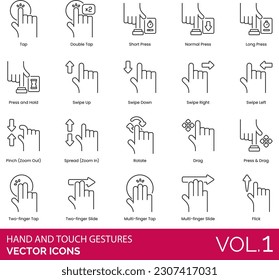 Iconos de gestos de mano y táctil, incluidos los de aire, los aplausos, los de llamada, los de doble golpe, los de arrastre, los de fig, el de dedo, el de dedo, el de dedo, el de dedo, los dedos cruzados, el de puño, el de cinco, el de martillo, el de cuatro, la mano, el de subirse