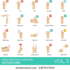 Hand and Touch Gestures Icons including Air Quotes, Applause, Call Me, Double Tap, Drag, Fig Sign, Finger Frame, Finger Gun, Finger Snap, Fingers Crossed, Fist Bump, Five, Flick, Four, Hand, Swipe Up