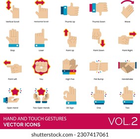 Hand and Touch Gestures Icons including Air Quotes, Applause, Call Me, Double Tap, Drag, Fig Sign, Finger Frame, Finger Gun, Finger Snap, Fingers Crossed, Fist Bump, Five, Flick, Four, Hand, Swipe Up
