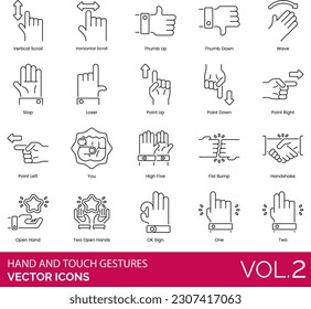 Hand and Touch Gestures Icons including Air Quotes, Applause, Call Me, Double Tap, Drag, Fig Sign, Finger Frame, Finger Gun, Finger Snap, Fingers Crossed, Fist Bump, Five, Flick, Four, Hand, Swipe Up