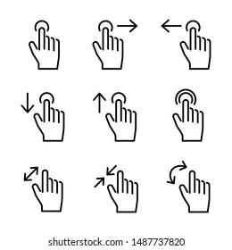 Hand touch gestures icons set. Stroke outline style. Vector. Isolate on white background.