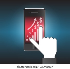 Hand touch graph on screen.