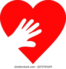 Hand touch heart icon with flat style. Isolated vector hand touch heart icon image on a white background.