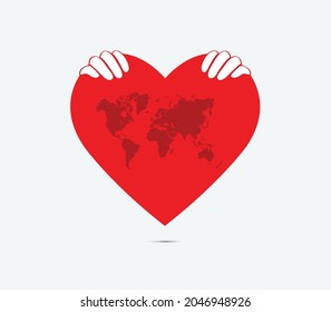 hand touch to the heart. world heart day concept. red heart. happy valentine's day concept. vector background