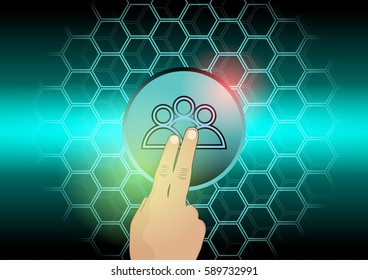 Hand touch with hexagon icon display technology concept background  
