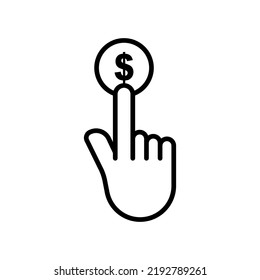 Icono de toque manual con dólar. icono relacionado con la caridad, los negocios. Estilo de icono de línea. Diseño sencillo editable