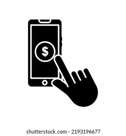 Hand touch icon with dollars in mobile phone . icon related to charity, business. Glyph icon style, solid. Simple design editable