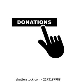 Hand touch icon with donations text. icon related to charity, international day of charity. Glyph icon style, solid. Simple design editable