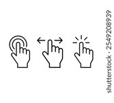 Hand touch icons set vector a hand pointing at a button with the index finger pointing up