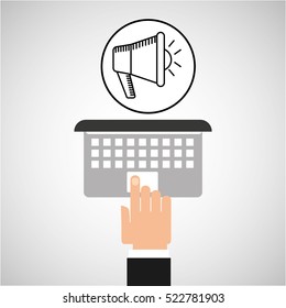 hand touch laptop web megaphone vector illustration eps 10