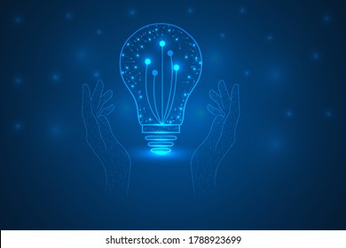 hand touch light idea innovation and futuristic technology abstract background.