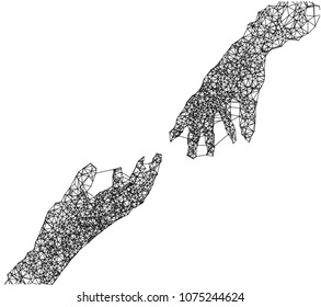 Hand touch line connect creative background. Concept of technology innovation, future trend, artificial intelligence, network, internet, cyberspace, IoT. Vector illustration