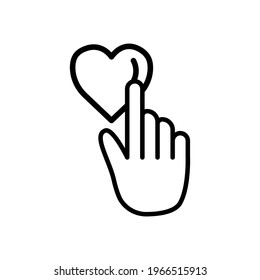 hand touch line icon with heart. charity symbol, donation, humanity. Editable stroke. Design template vector