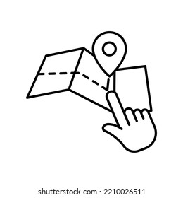 Hand touch line icon illustration with route. icon related to online route. Simple design editable